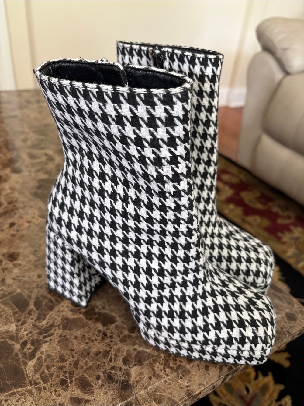 Calling all ‘Bama fans! Houndstooth Ankle Boots - Black & White never worn!